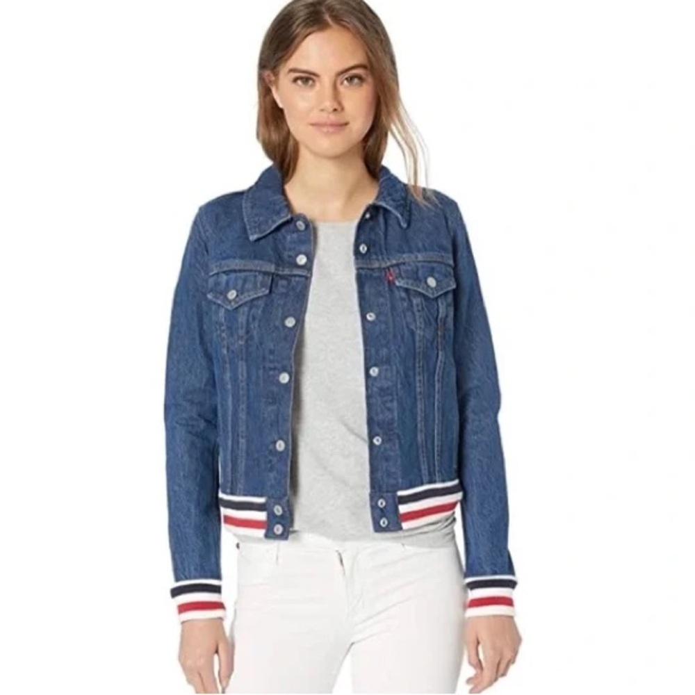 Levi's Women's Blue Denim Jacket with Red and White Trim